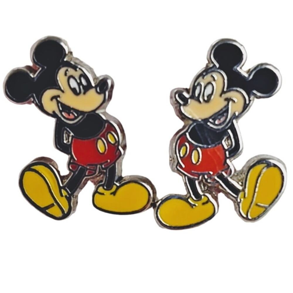 Disney Mickey Mouse Enamel Stud Earrings Silver-Toned Fun Cute